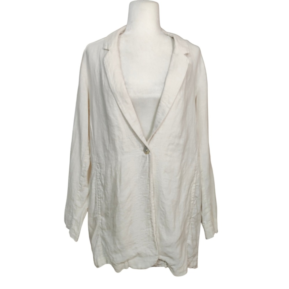 Christian Siriano 100% Linen One Button Blazer Cream Roll Tab Coastal Size Large